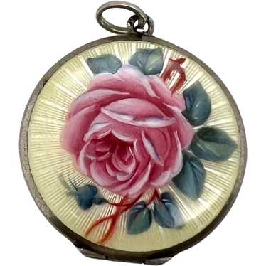 Guilloche Enamel. Silver Gilt 1920's - 30's. 2024 Floral - Basket.Hand Painted Pendant. FREE SHIPPING