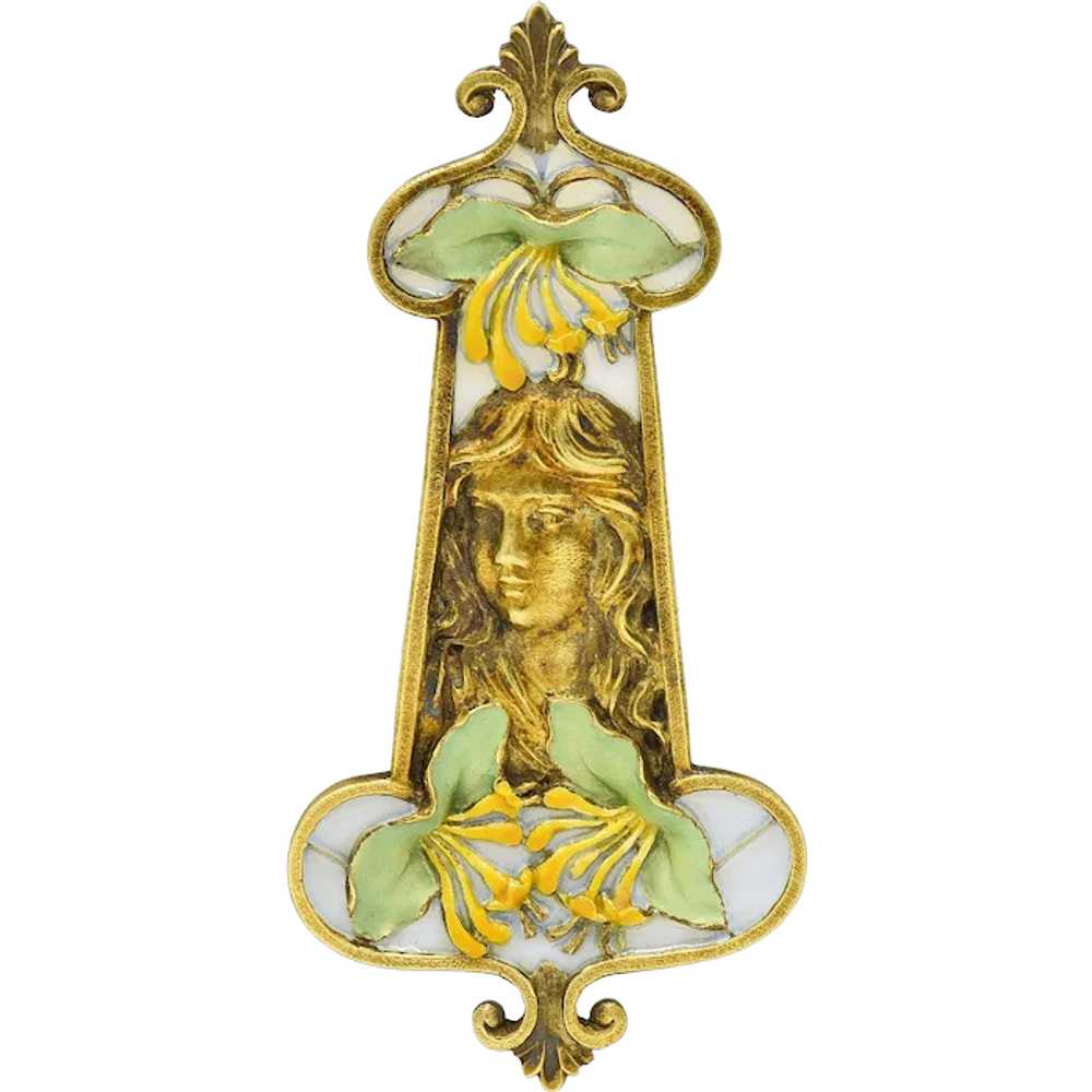 Eugene Feuilltre Art Nouveau Enamel 18 Karat Gold… - image 1