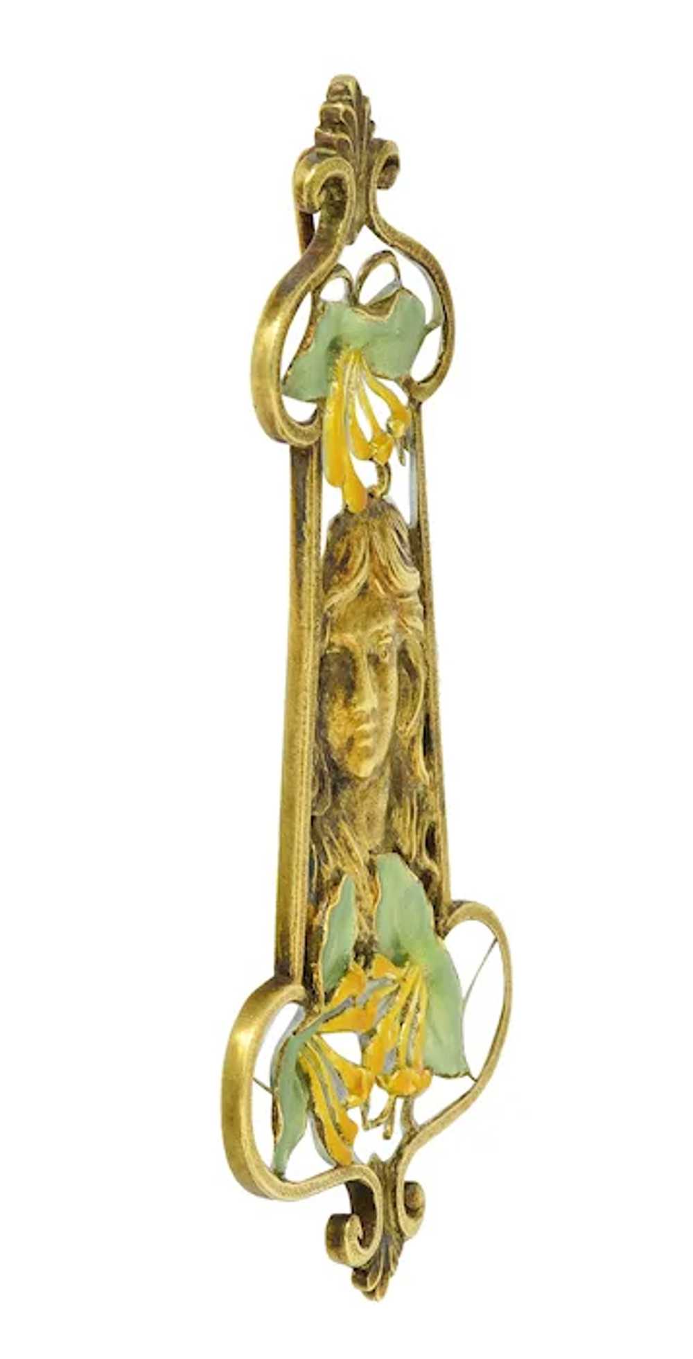 Eugene Feuilltre Art Nouveau Enamel 18 Karat Gold… - image 2