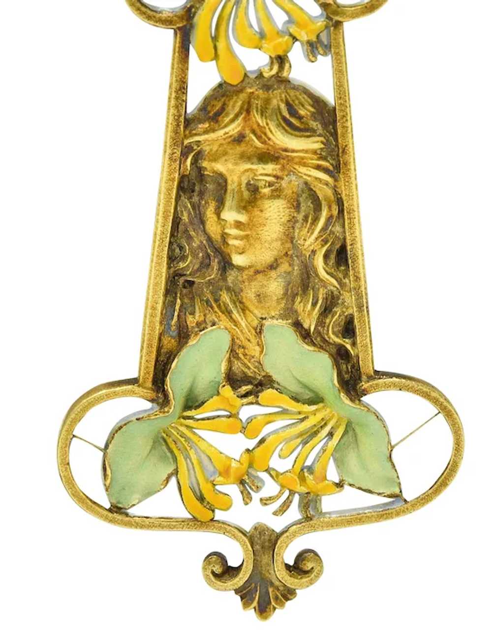 Eugene Feuilltre Art Nouveau Enamel 18 Karat Gold… - image 6