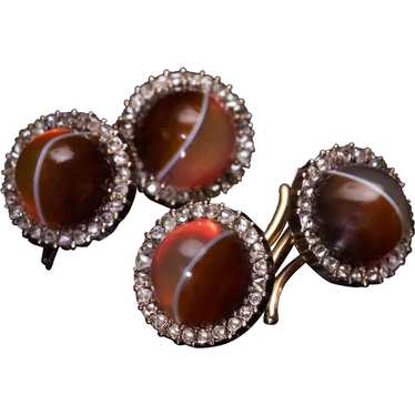 FABERGE Antique Agate Diamond Double Cufflinks