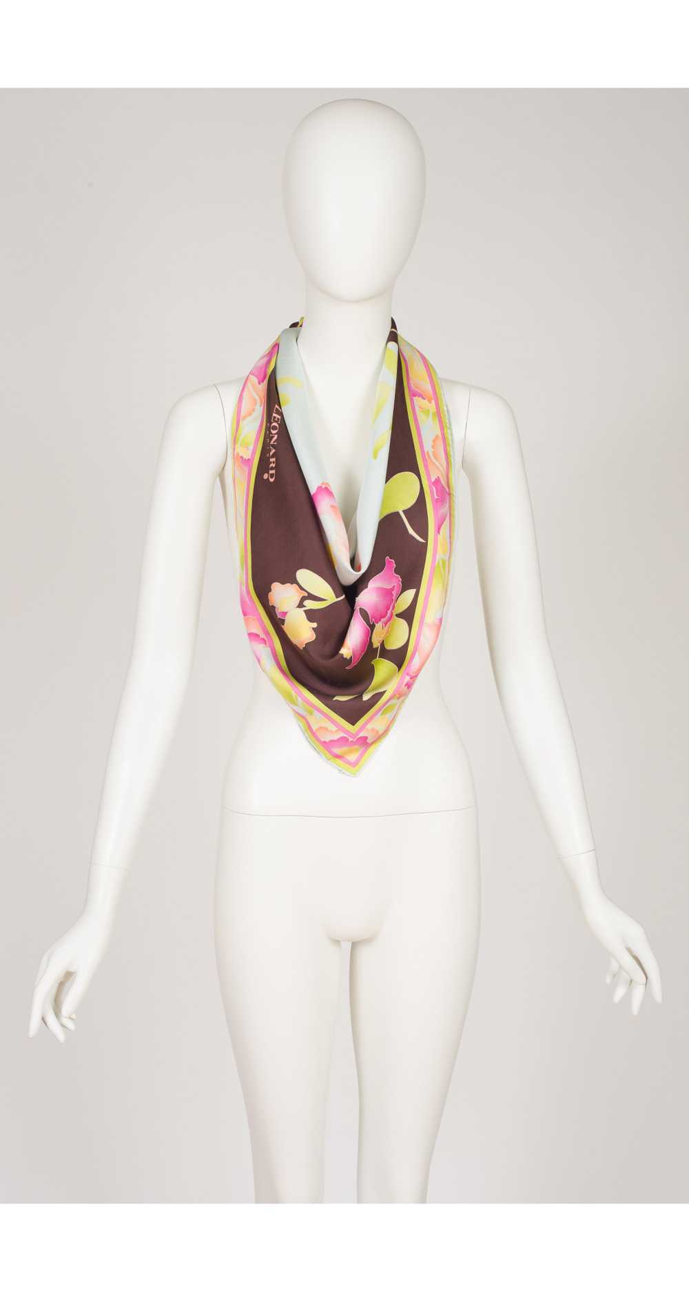 Leonard Paris 1990s Floral Border Print Silk Twil… - image 3