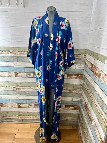 70’s Blue Multicolor Flower Print Kimono