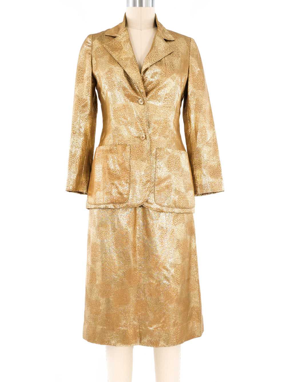 Oscar de la Renta Gold Metallic Skirt Suit - image 1