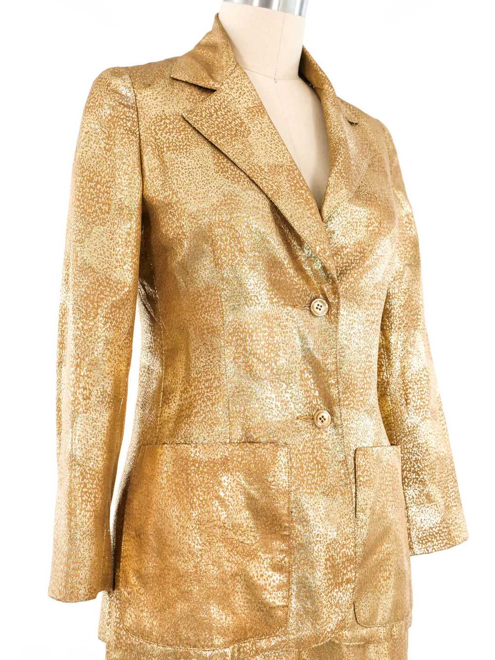 Oscar de la Renta Gold Metallic Skirt Suit - image 2