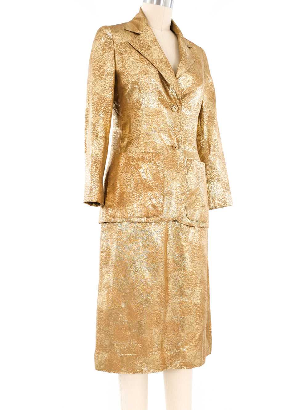 Oscar de la Renta Gold Metallic Skirt Suit - image 3