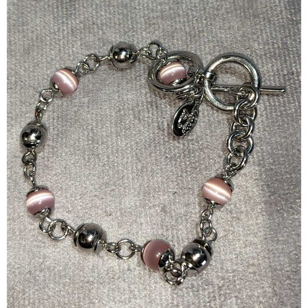 Other Cookie Lee Silver And Pink Beaded Cat Eye T… - image 1