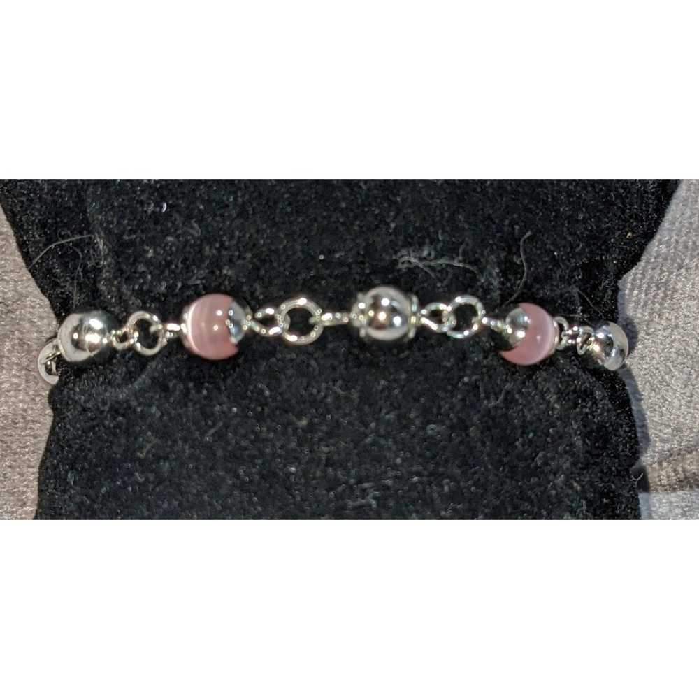 Other Cookie Lee Silver And Pink Beaded Cat Eye T… - image 2