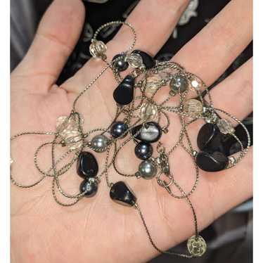 Other Extra Long Black And Silver Beaded Necklace - image 1