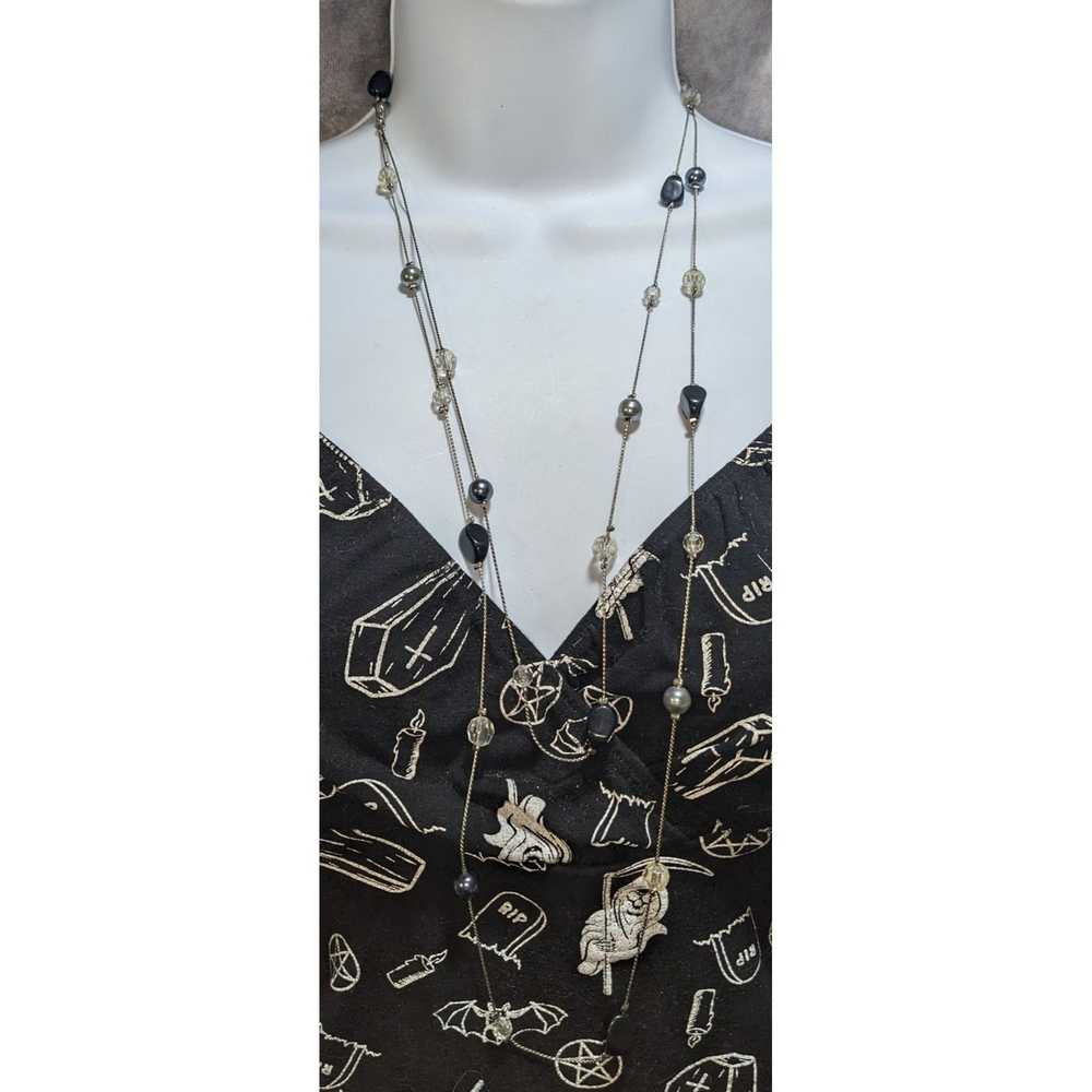 Other Extra Long Black And Silver Beaded Necklace - image 2