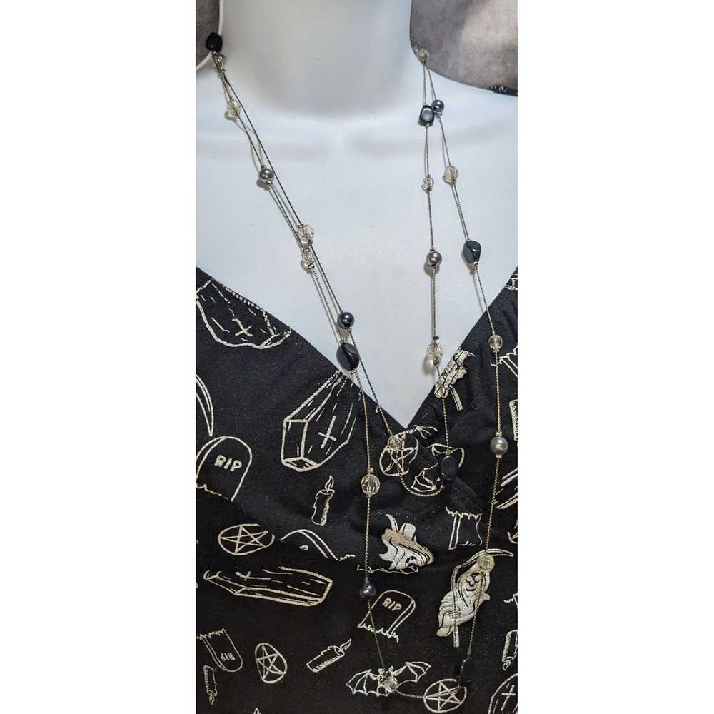 Other Extra Long Black And Silver Beaded Necklace - image 3