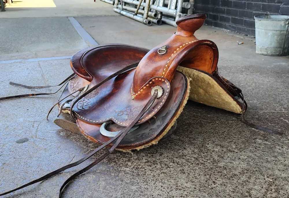Custom Hand Made Tooled Leather Western Horse Sad… - image 11