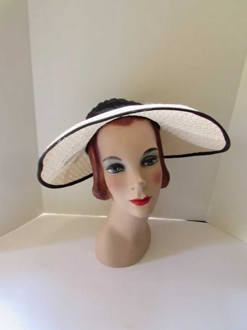 SALE Fantastic Mid Century Hat Wide Brim Cream & … - image 2