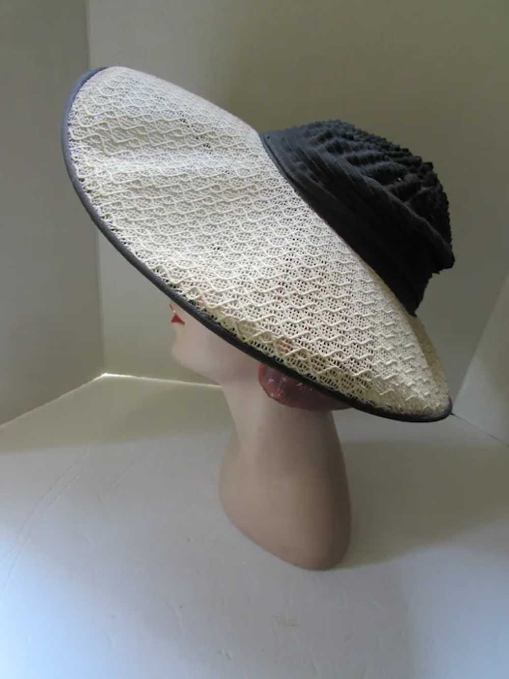 SALE Fantastic Mid Century Hat Wide Brim Cream & … - image 4