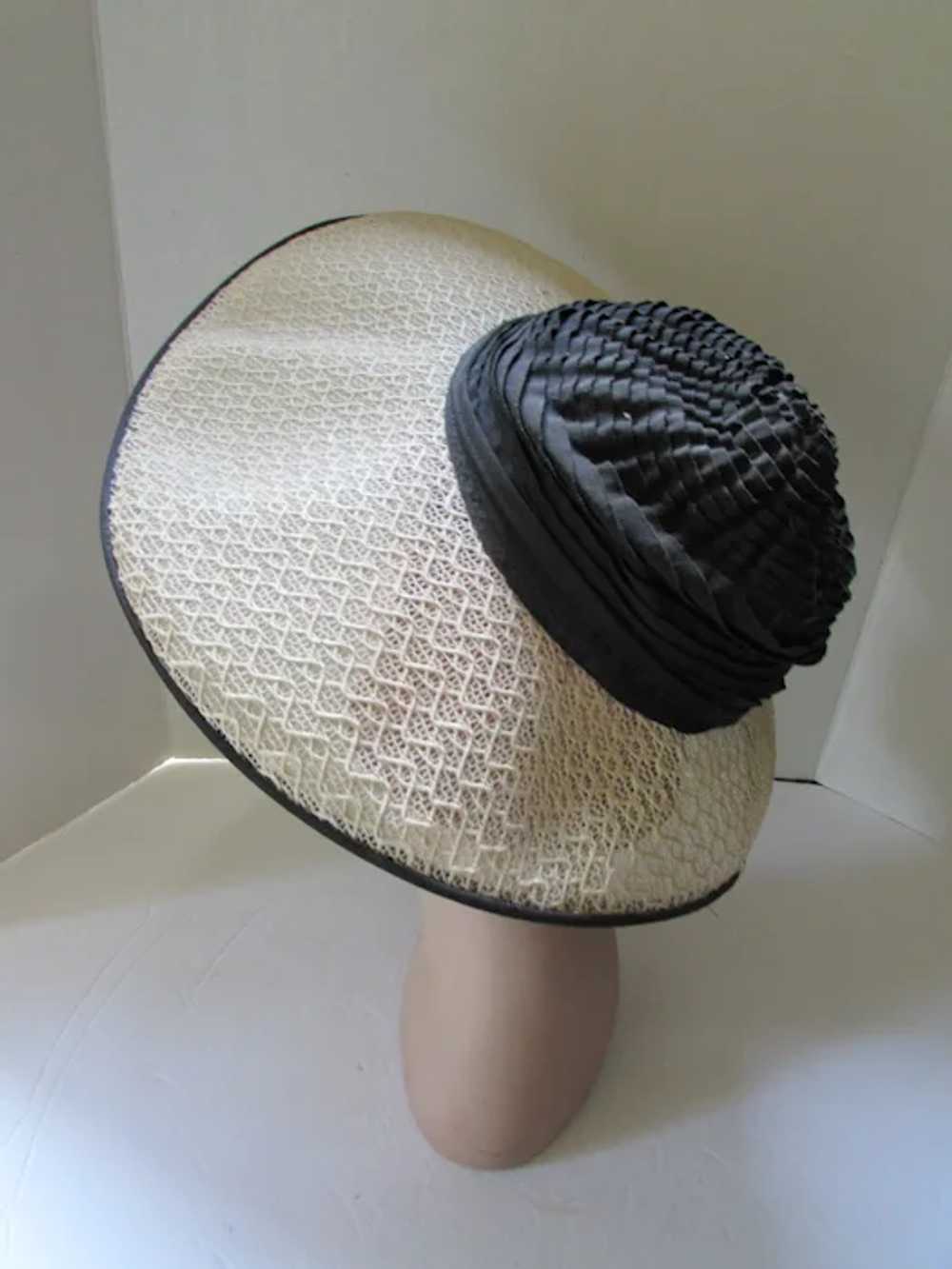 SALE Fantastic Mid Century Hat Wide Brim Cream & … - image 5