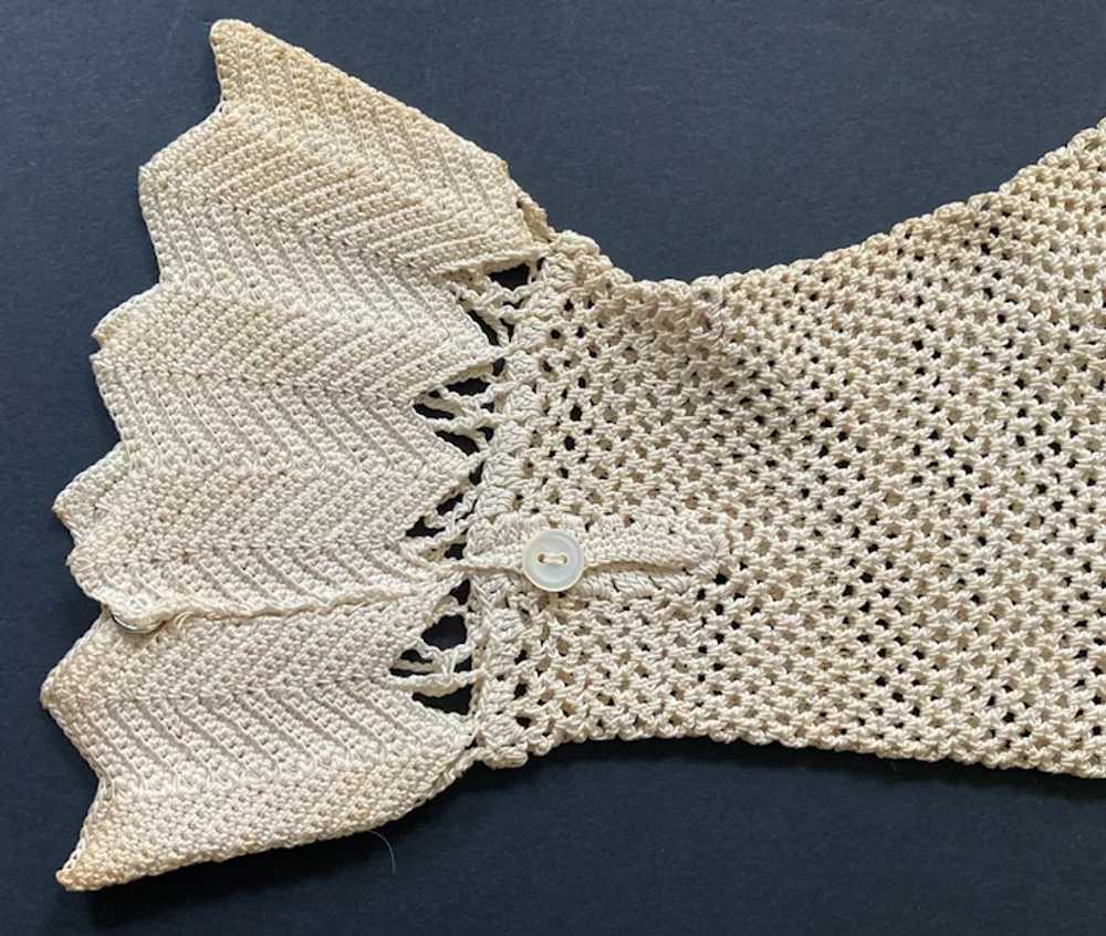 Vintage Ecru Crochet Gauntlet Gloves With Buttons… - image 3