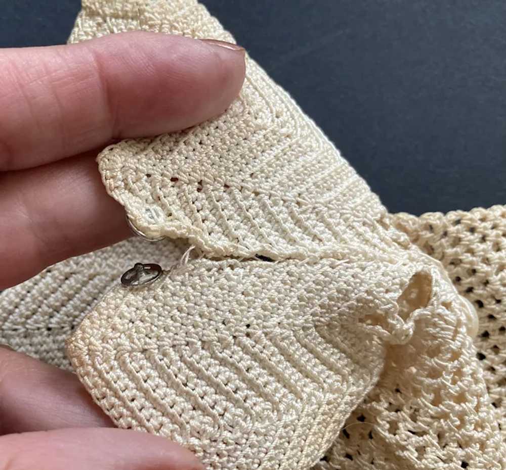 Vintage Ecru Crochet Gauntlet Gloves With Buttons… - image 4