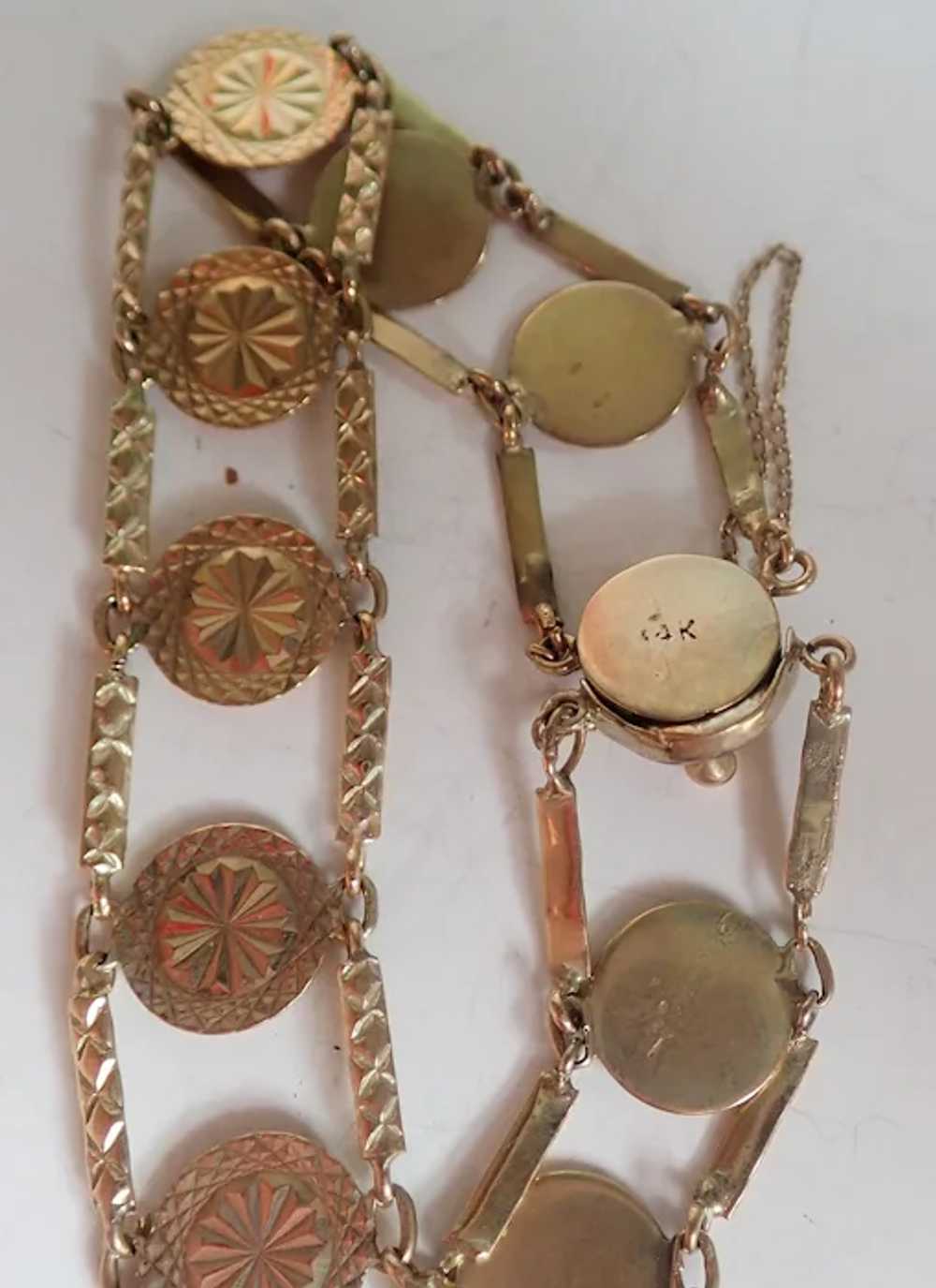 *Vintage 14k Gold Disk Medallion Link Bracelet - image 6