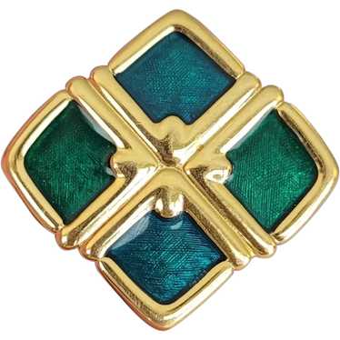 Monet Gold Tone Green Enamel Maltese Cross Style B
