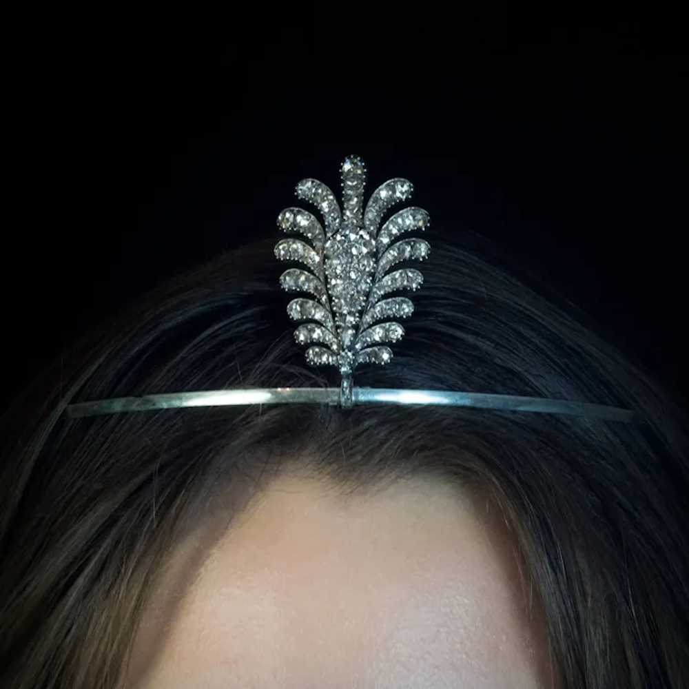 Rare Antique Rose Cut Diamond Feather Diadem / Ne… - image 4