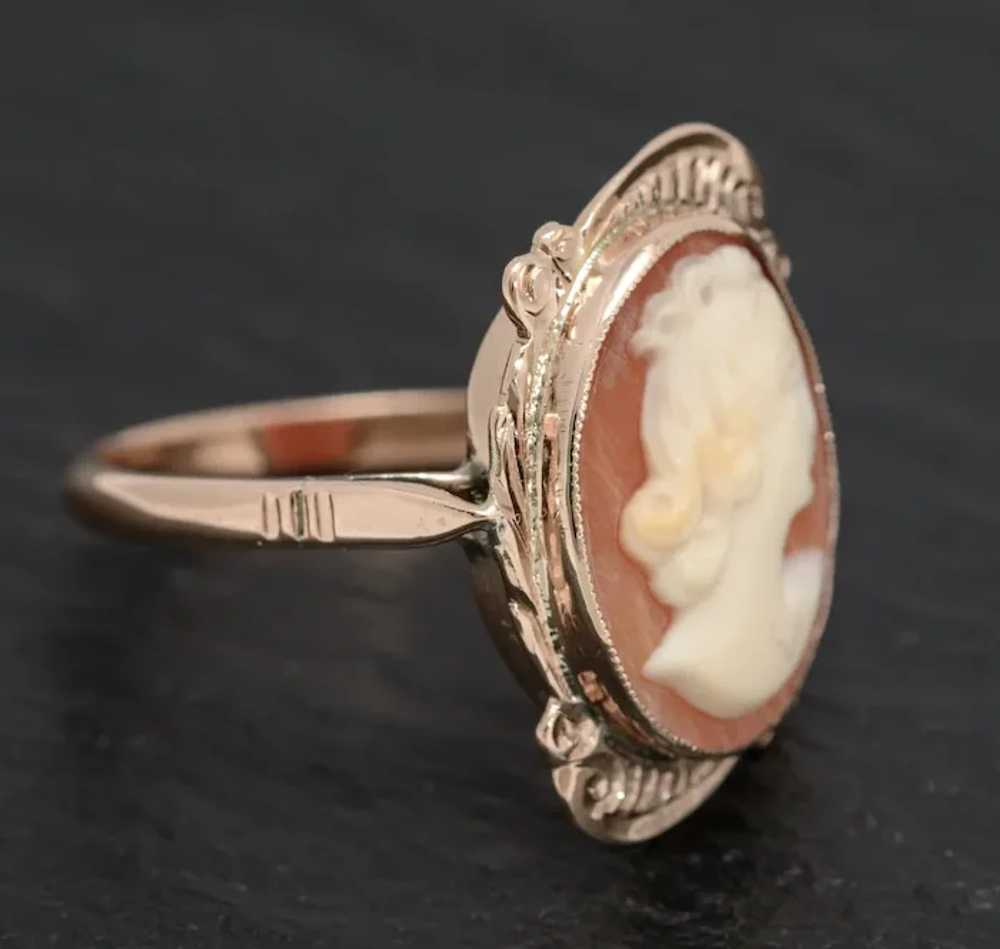 Vintage 9ct Gold & Carved Shell Cameo Ring Lady H… - image 4