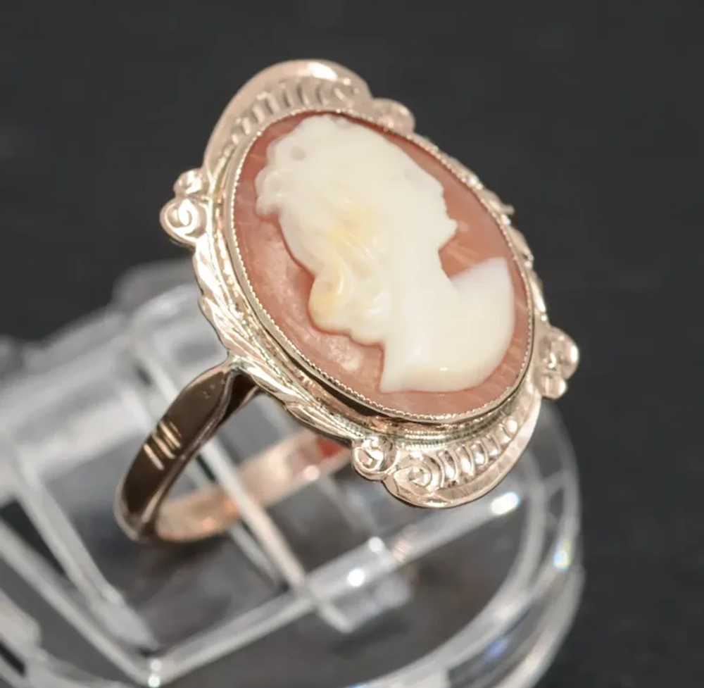 Vintage 9ct Gold & Carved Shell Cameo Ring Lady H… - image 5