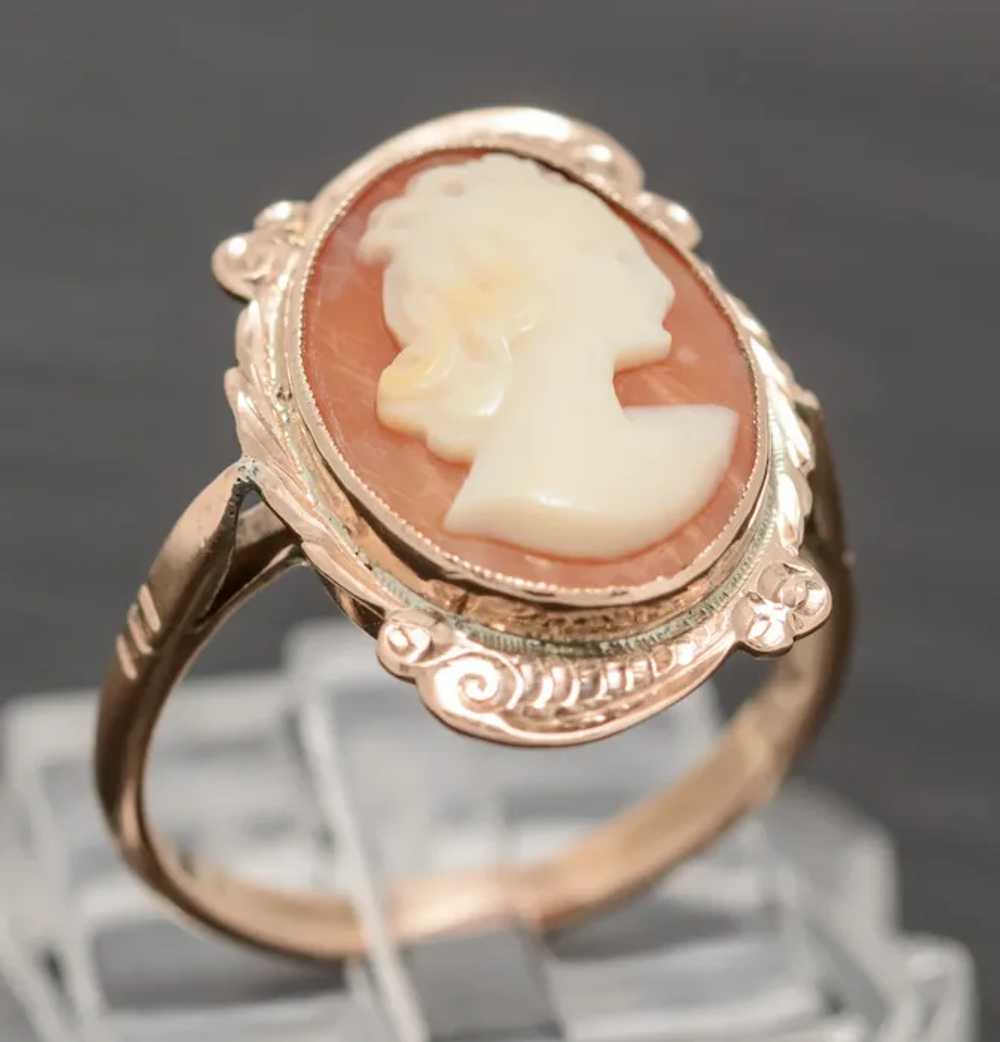 Vintage 9ct Gold & Carved Shell Cameo Ring Lady H… - image 6