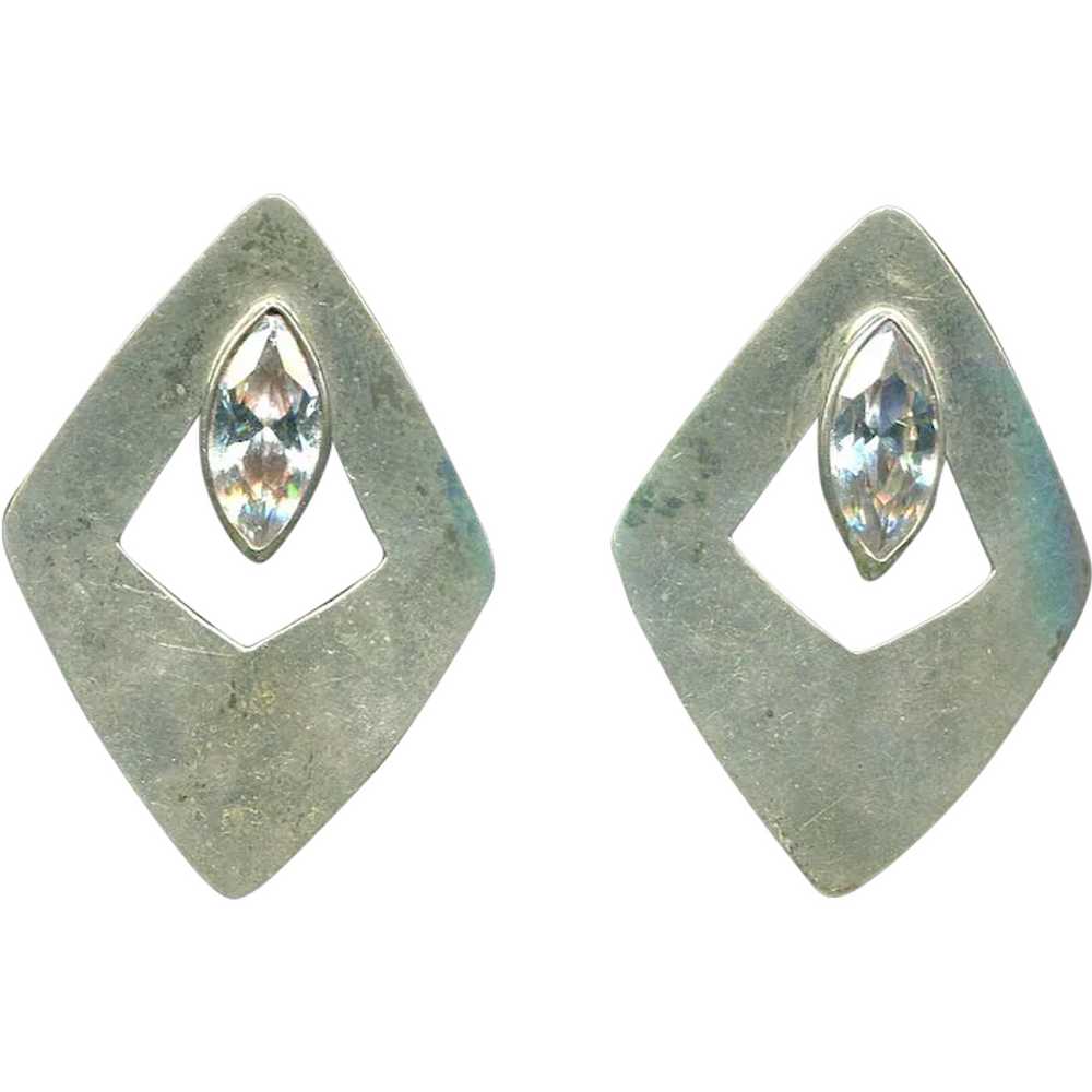 Sterling Open Diamond Shape Pierced Earrings with… - image 1
