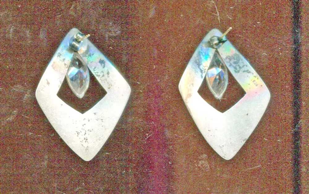 Sterling Open Diamond Shape Pierced Earrings with… - image 2