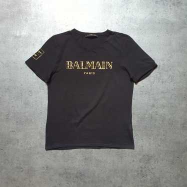 Men's BALMAIN x H&M T-Shirt Tee Velvet Logo M Cotton Khaki Green New  York