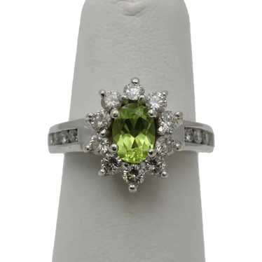 Vintage Peridot Diamonds14K White Gold Cocktail R… - image 1