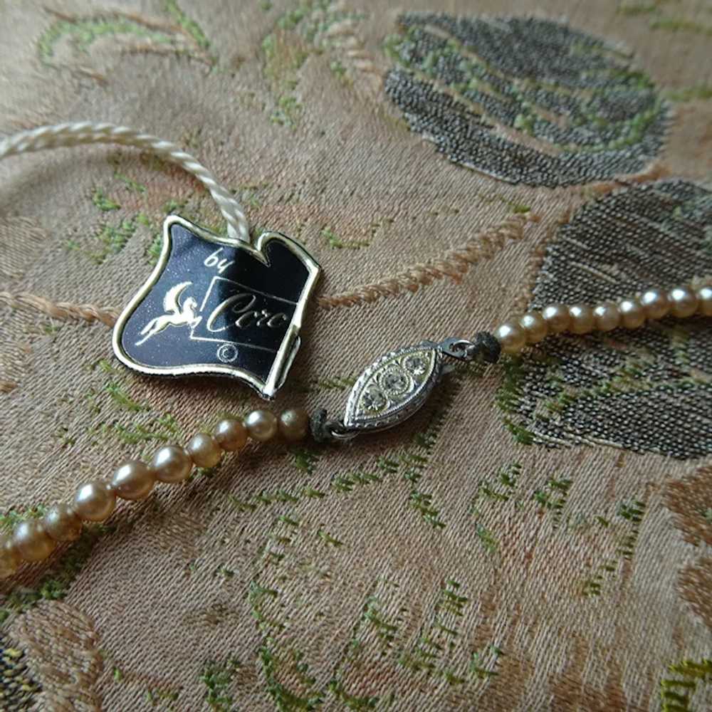 LUSTROUS Pearl Bead Necklace, Original CORO Tag ,… - image 2