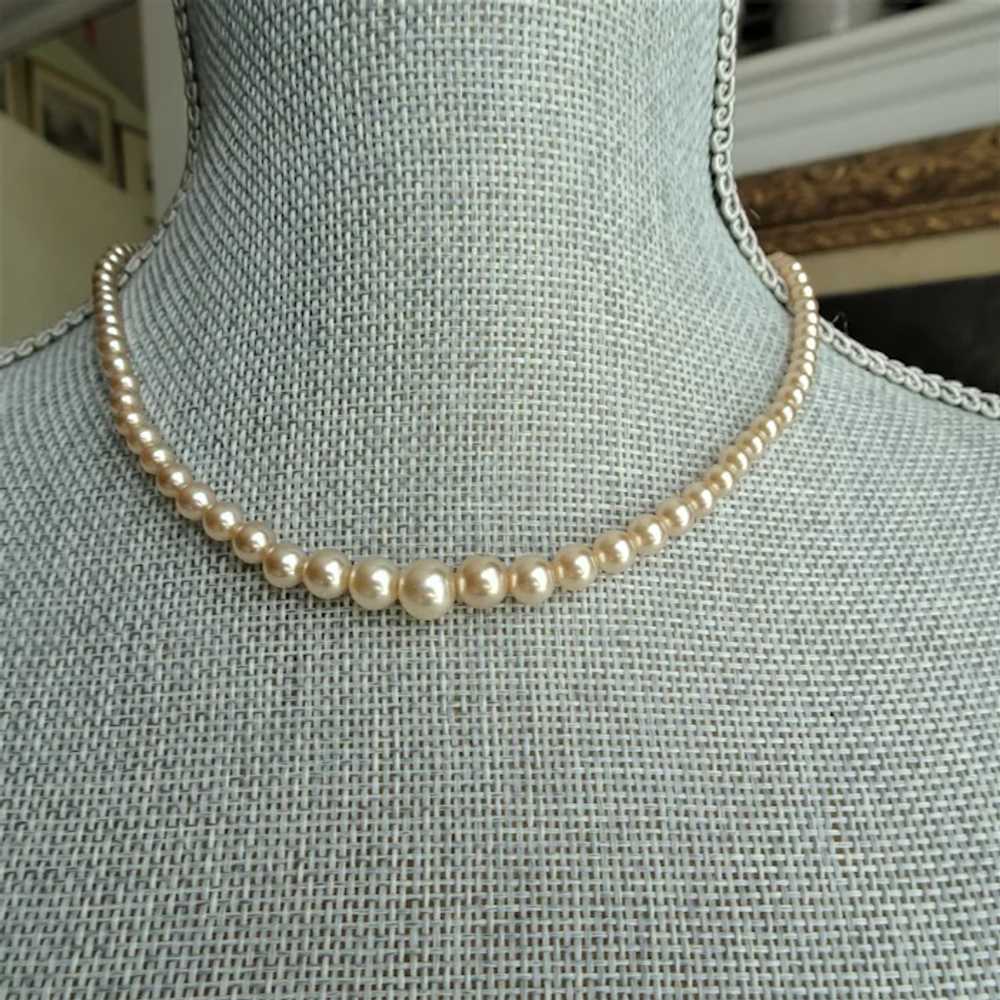 LUSTROUS Pearl Bead Necklace, Original CORO Tag ,… - image 3