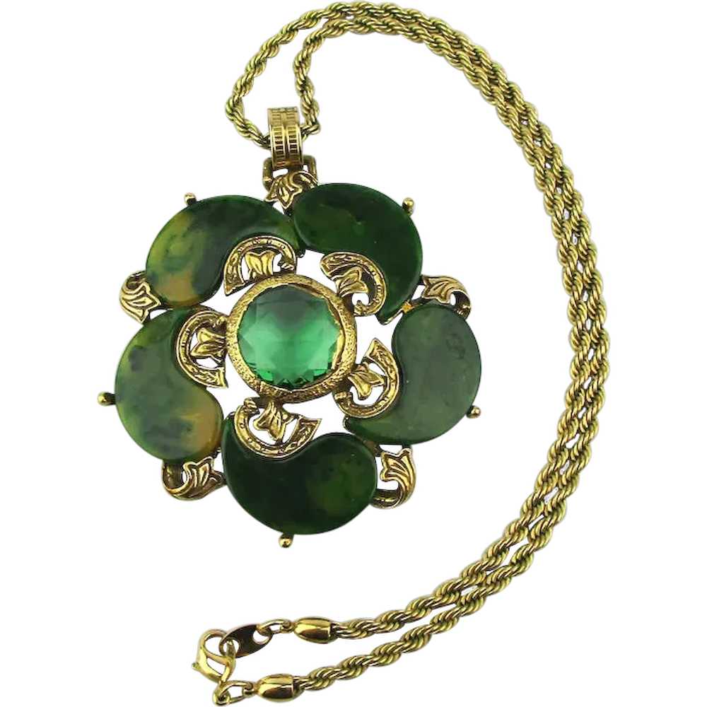 ART Jewelry Necklace Marbled Bakelite w/ Goldtone… - image 1