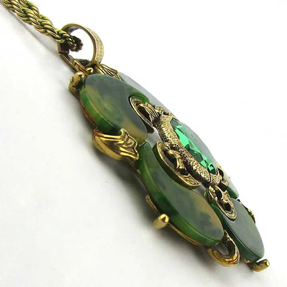 ART Jewelry Necklace Marbled Bakelite w/ Goldtone… - image 5