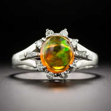 Estate Mexican Fire Opal And Diamond Ring