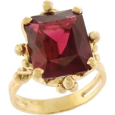 Retro-Style Synthetic Ruby Ring in 18k Yellow Gold - image 1