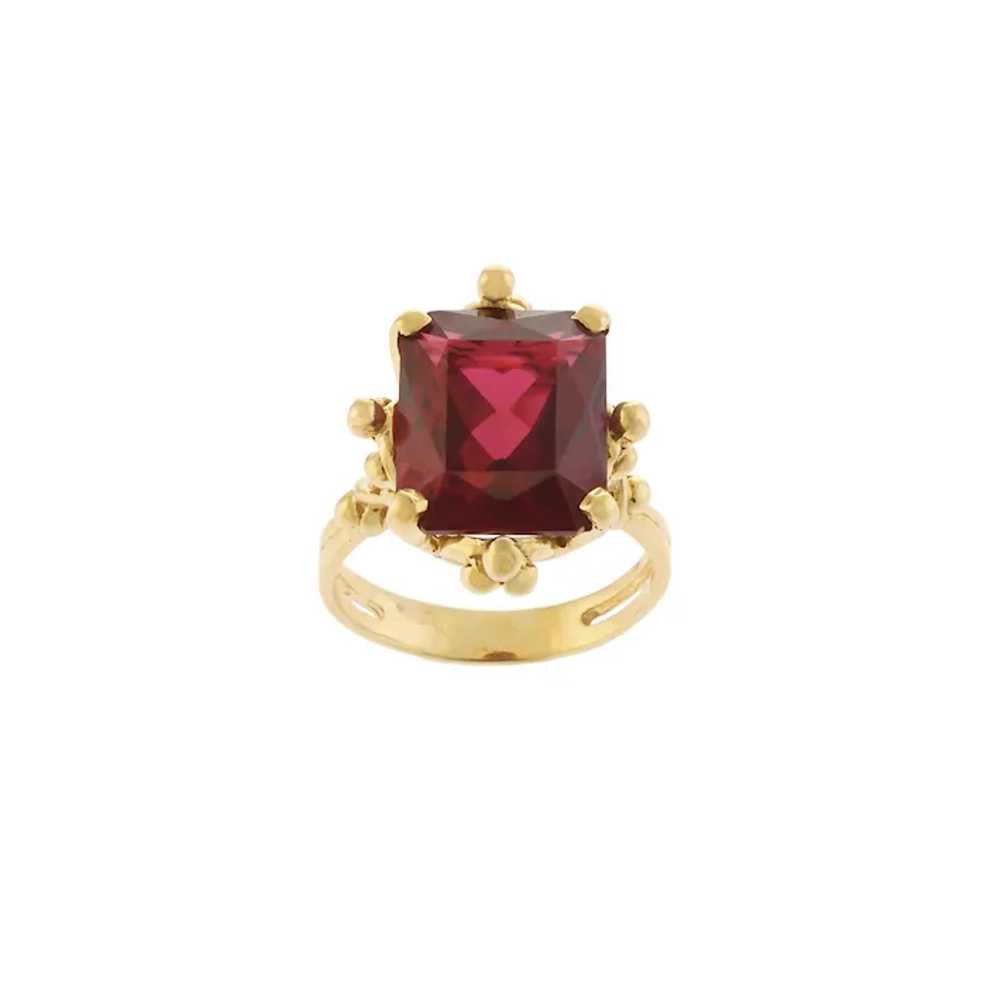 Retro-Style Synthetic Ruby Ring in 18k Yellow Gold - image 2