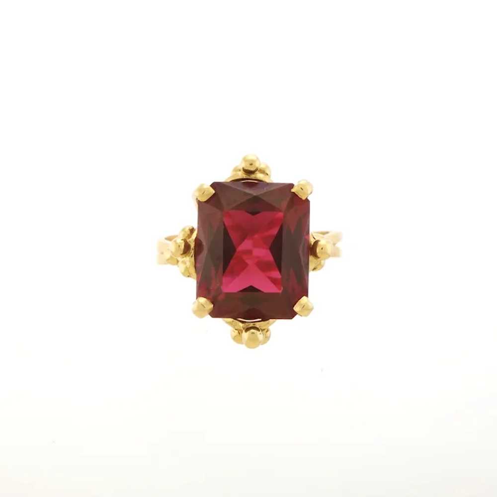 Retro-Style Synthetic Ruby Ring in 18k Yellow Gold - image 3