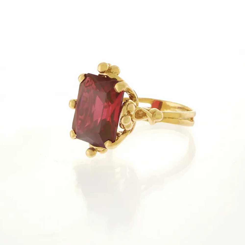 Retro-Style Synthetic Ruby Ring in 18k Yellow Gold - image 5