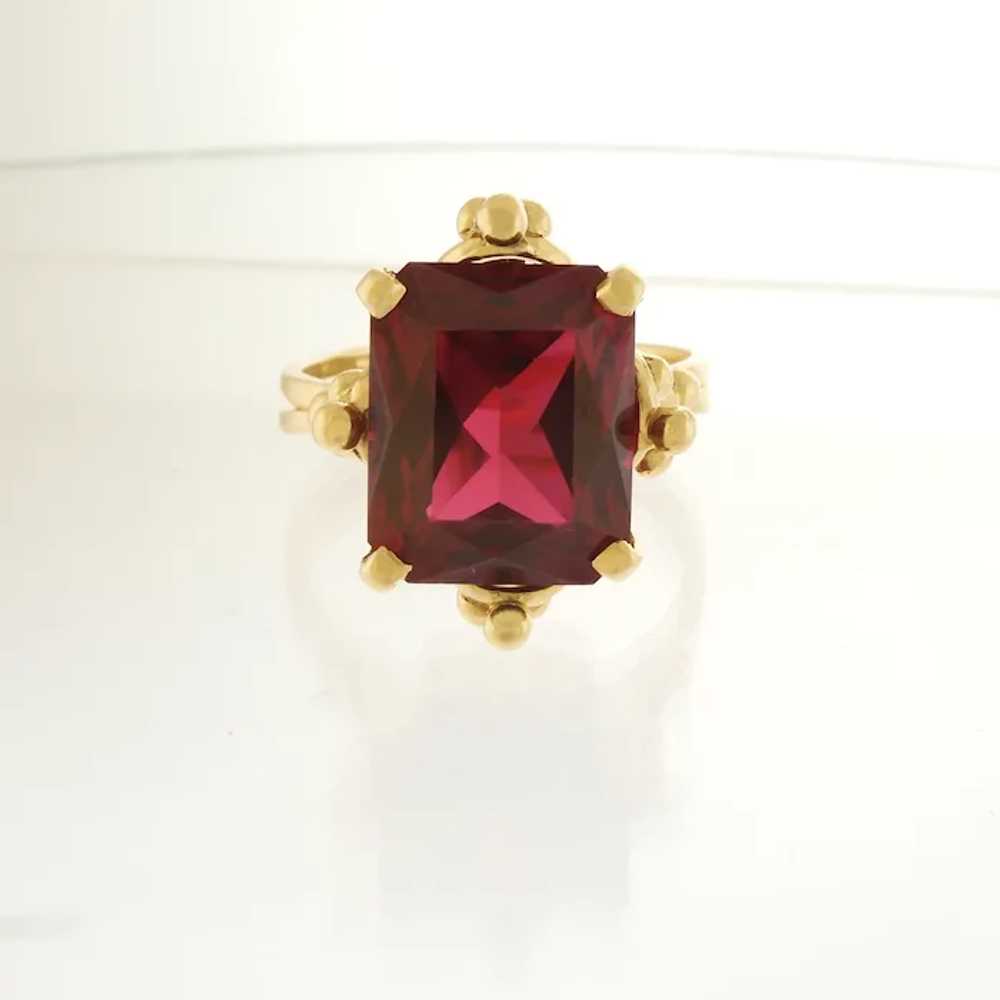 Retro-Style Synthetic Ruby Ring in 18k Yellow Gold - image 6