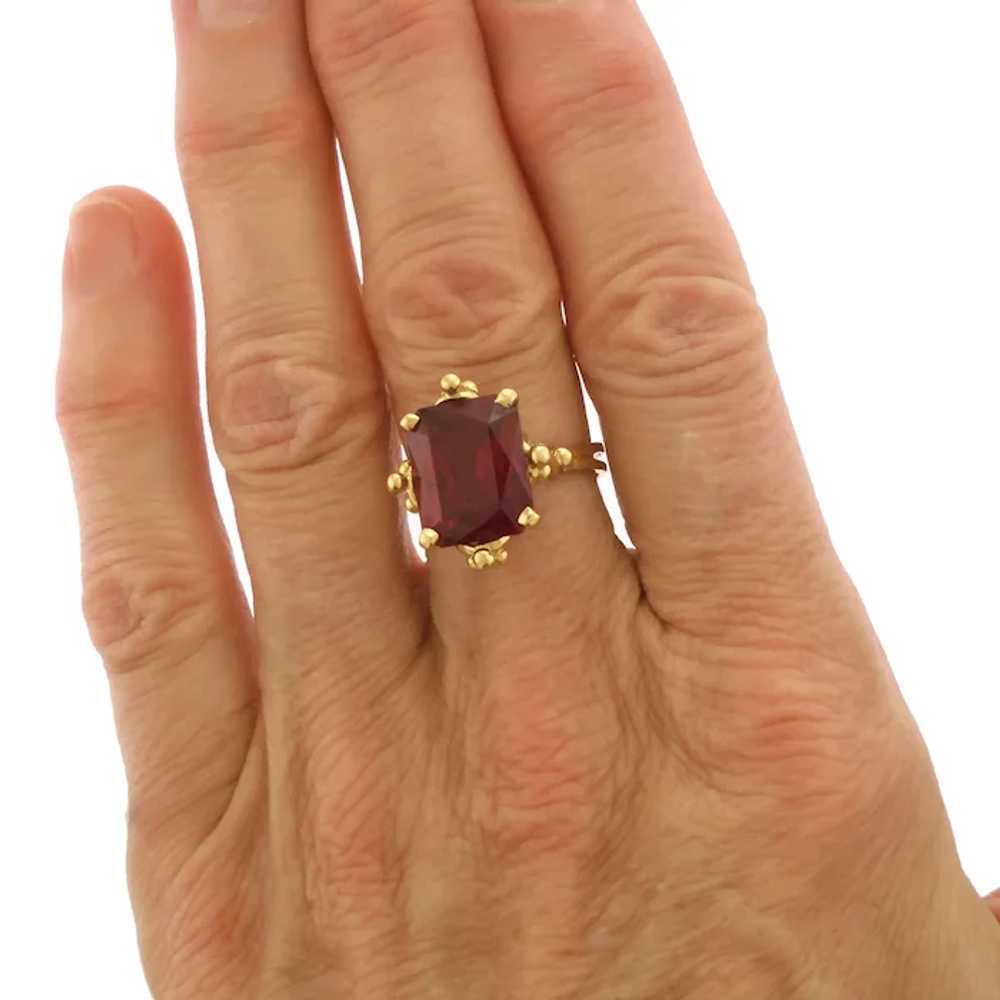 Retro-Style Synthetic Ruby Ring in 18k Yellow Gold - image 8