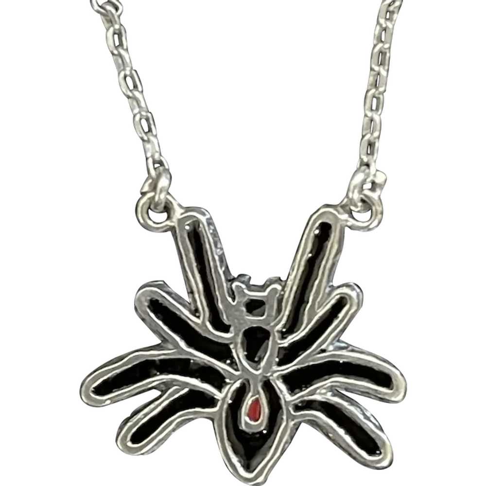 Black Widow .925 Silver Enamel Necklace - image 1