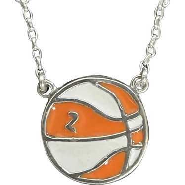 Basketball Ball .925 Silver Enamel Necklace - image 1