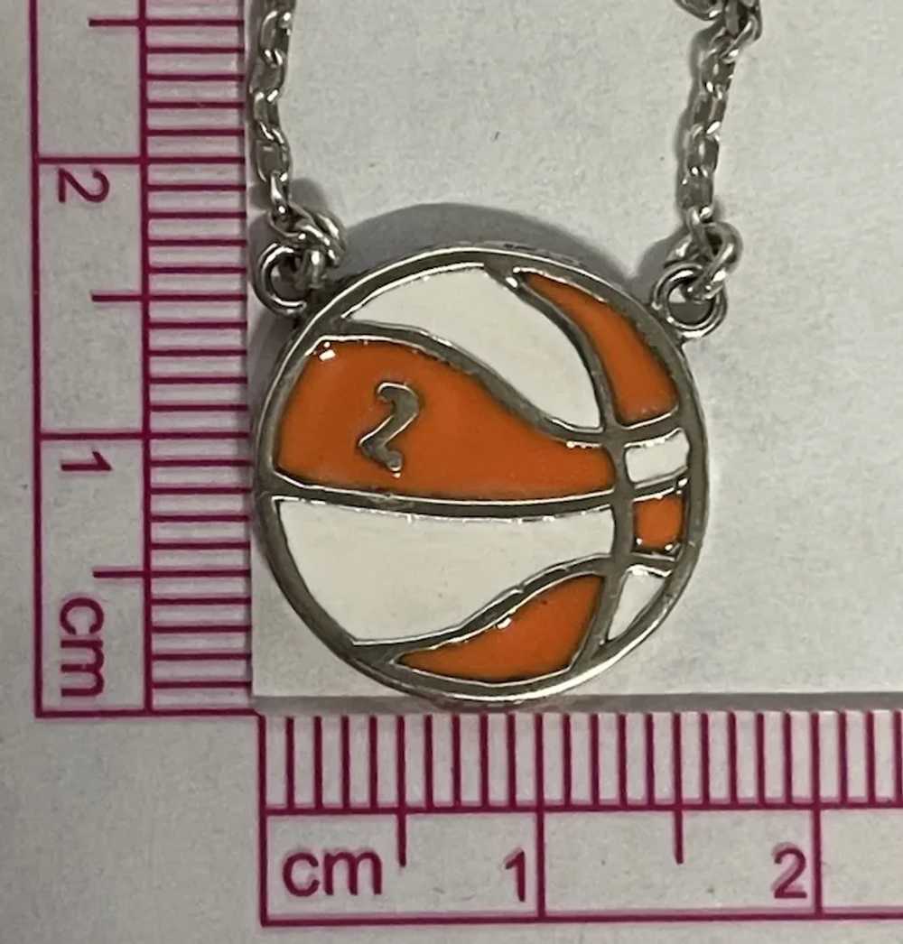 Basketball Ball .925 Silver Enamel Necklace - image 2