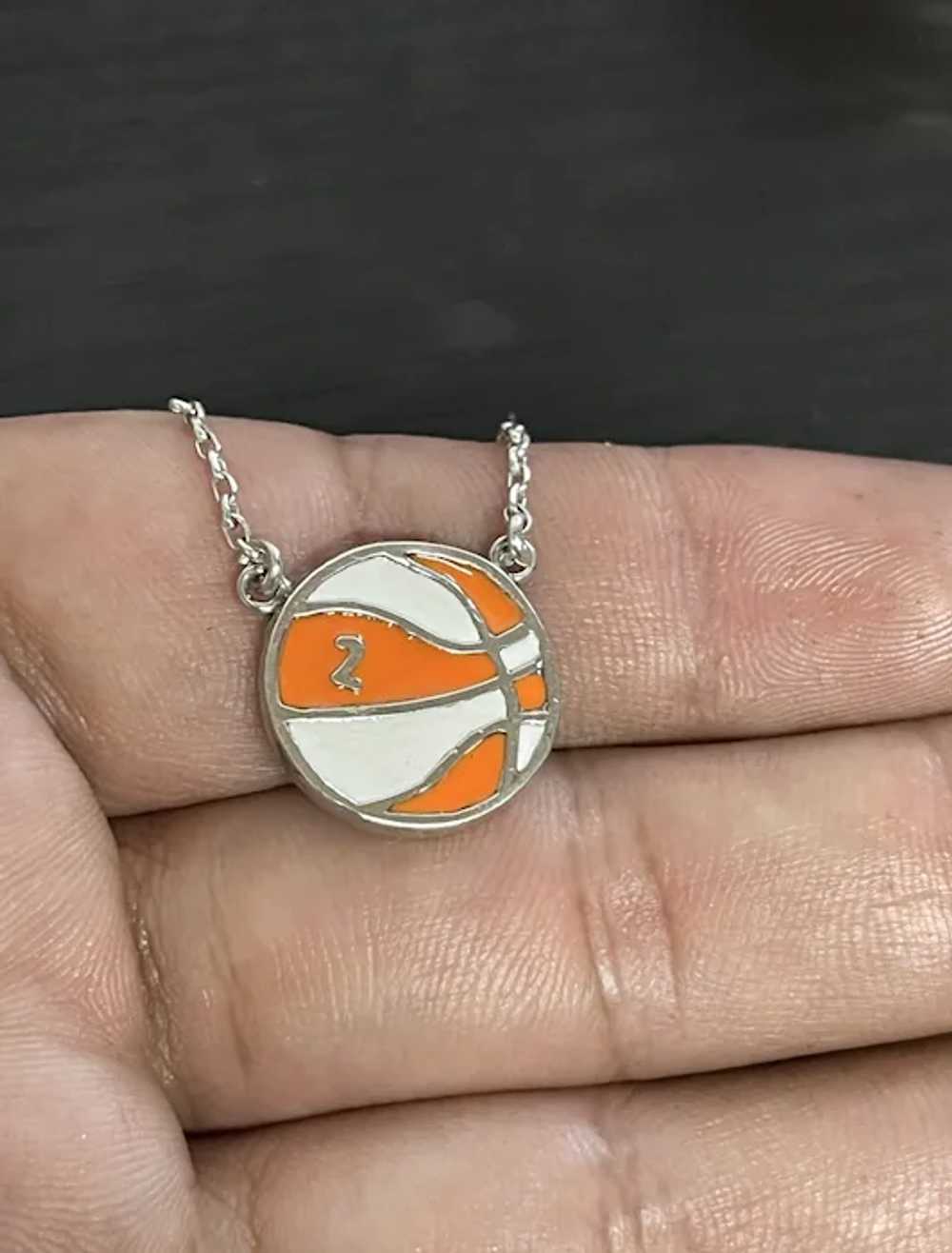 Basketball Ball .925 Silver Enamel Necklace - image 3