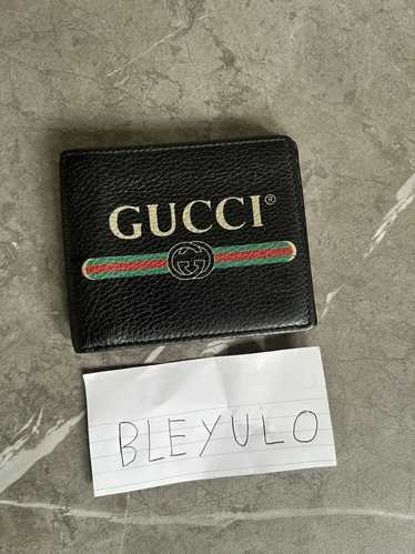 Gucci Vintage Print Bifold Wallet Black Leather - image 1