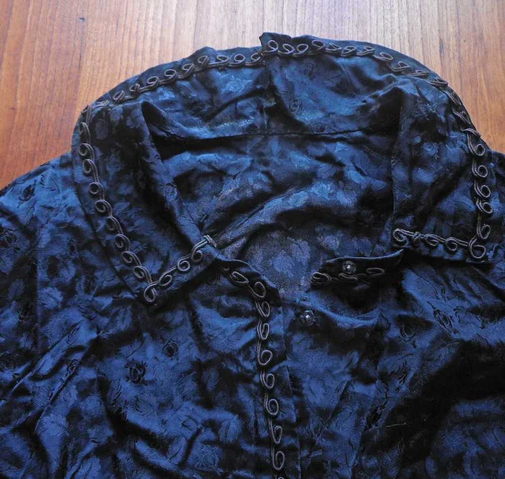 ca 1915 Blouse Black Jacquard Floral Antique Sout… - image 12