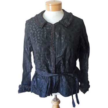 ca 1915 Blouse Black Jacquard Floral Antique Sout… - image 1