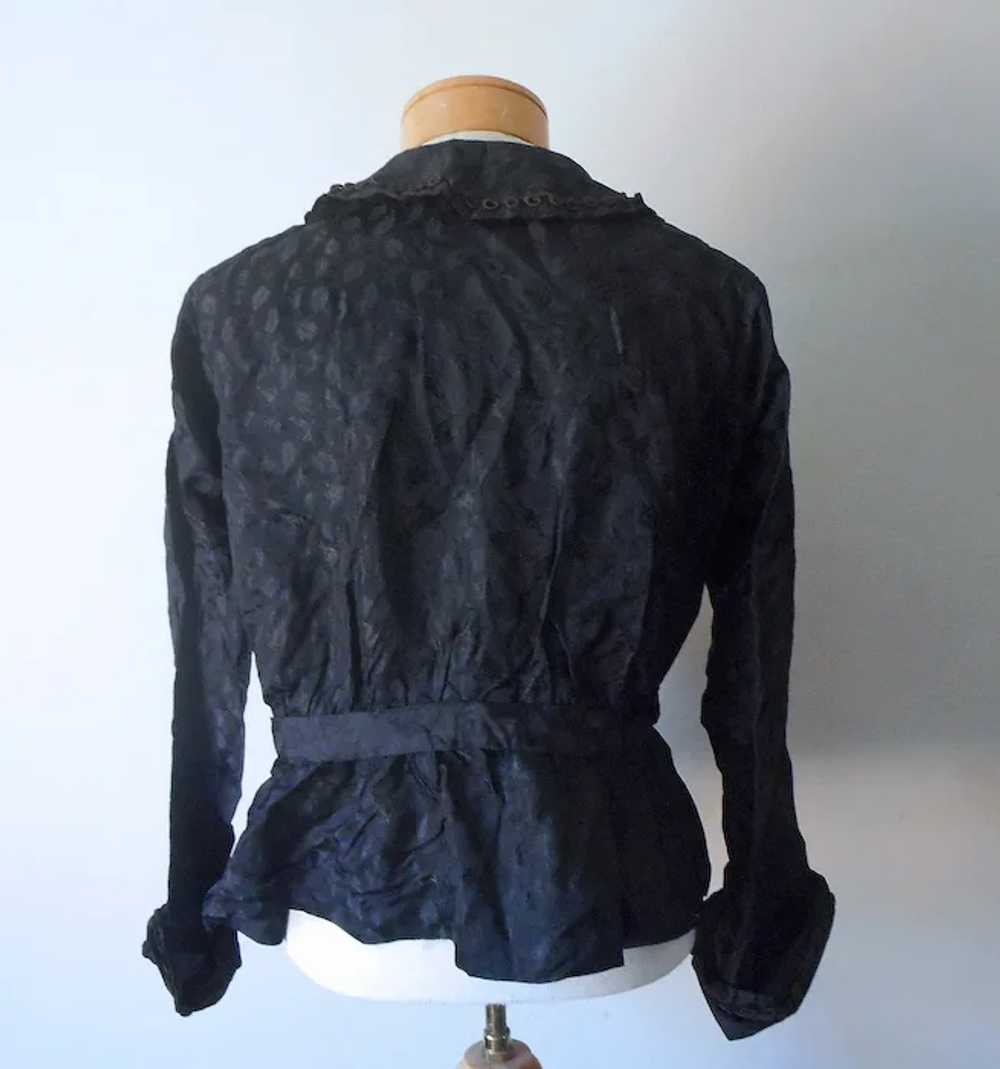 ca 1915 Blouse Black Jacquard Floral Antique Sout… - image 3